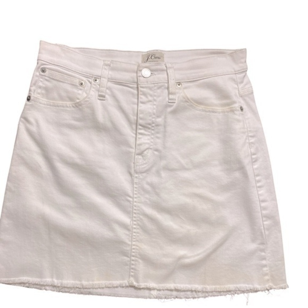 J Crew Jean Skirt -27 white , cotton elastane , raw edge